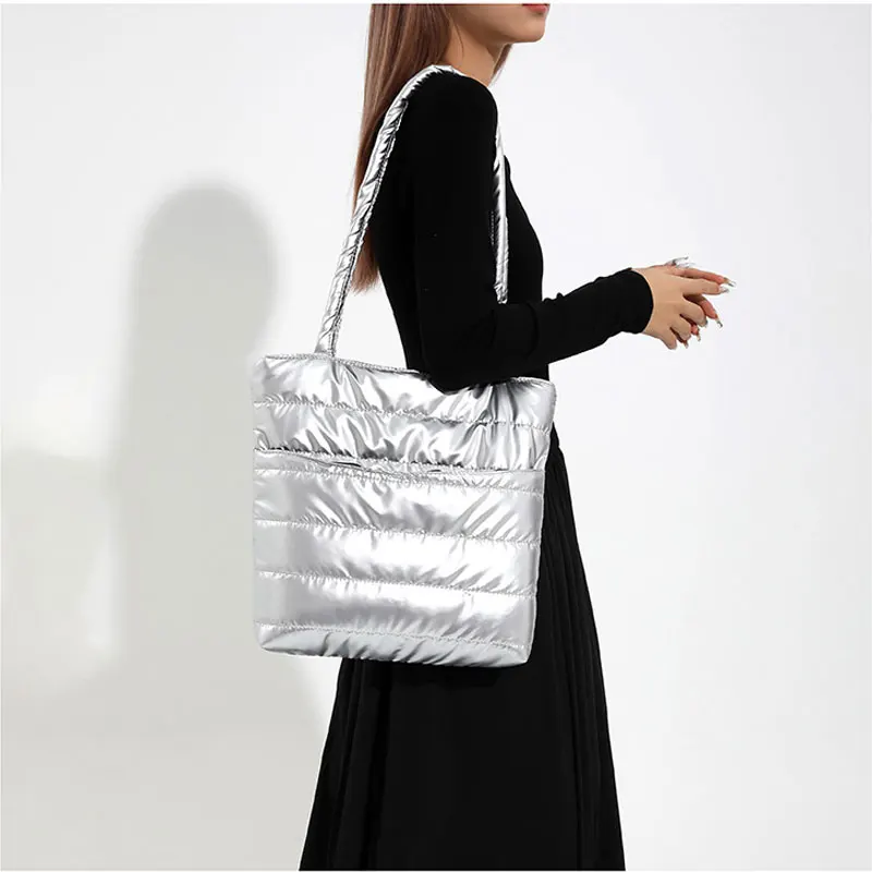 sacs pour femmes hiver vers le bas sacs à main coton rembourré espace mobile brillant femme polyester épaule sac à main pas cher bolsas para mujeres
