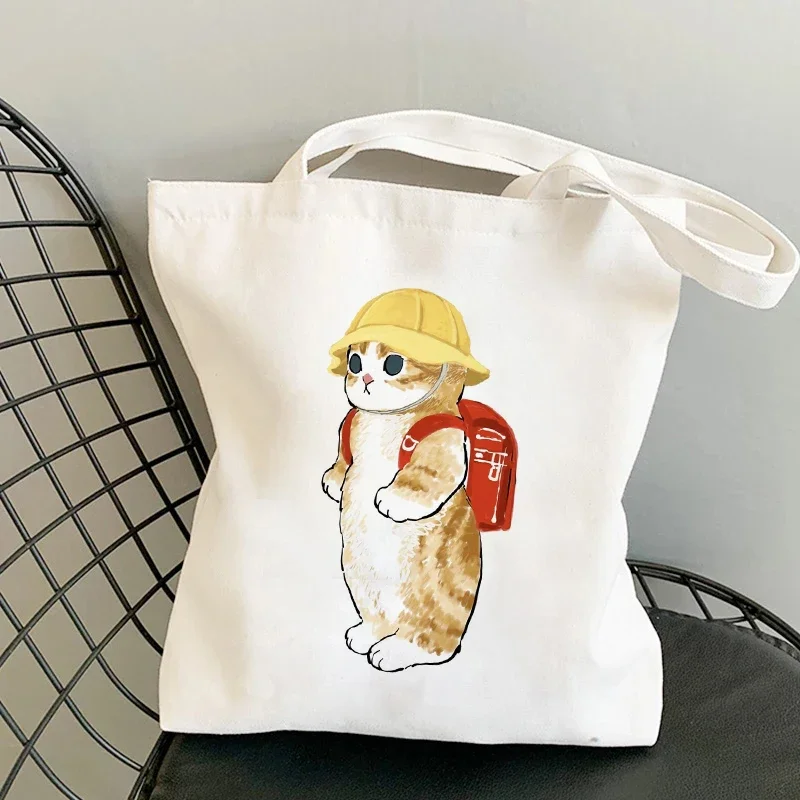 cabas femme sac en toile sac personnalisée prénom cadeau maitresse école sacs à provisions sac à main en toile pour filles, fourre tout à bandoulière, à la mode, décontracté, shopping, chat kawaii, animal mignon