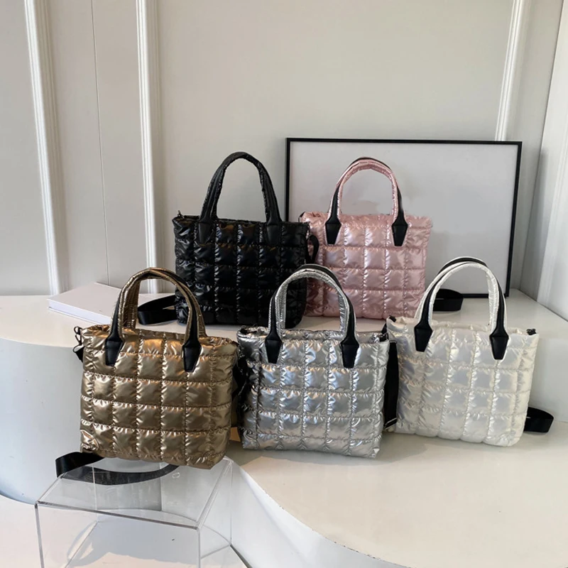 sac fourre tout matelassé rembourré en nylon, sacoche de couleur unie, sac à bandoulière bouffant pour femmes, sacs à bandoulière de grande capacité pour dames
