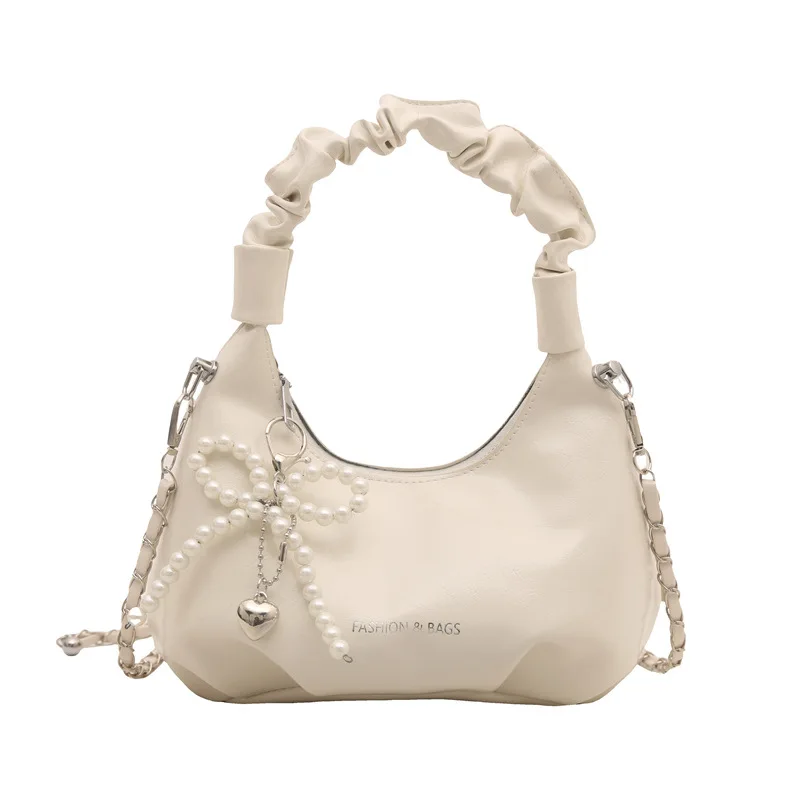 Sac à main plissé à la mode pour femmes, pendentif nœud papillon, sac à bandoulière à la mode, sac à bandoulière simple et élégant, tendance en chaîne