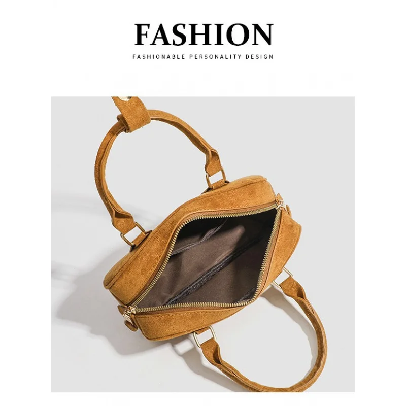 2025new boston bag pour femmes, sac à bandoulière en faux daim, sac de bowling, sac à main décontracté pour femmes shopping trip automne et