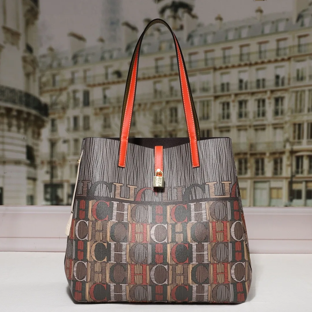 carolina herrera – sac seau tendance, fourre tout de style rétro, grande capacité, rue polyvalent, lettre imprimée, sac de luxe léger pour fille