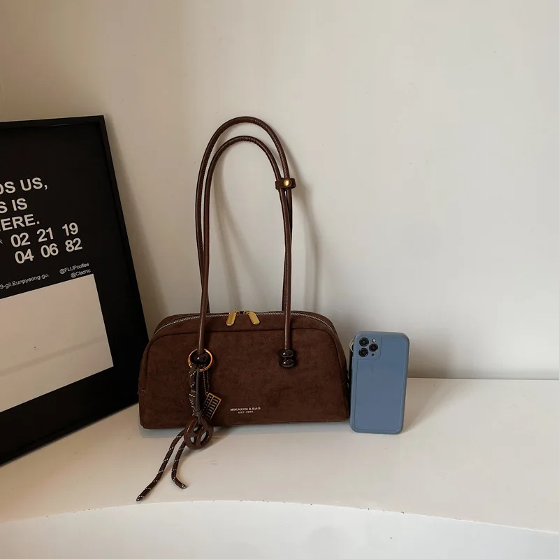 sac boston en daim de luxe pour femmes, sac à bandoulière de grande capacité, sac à main élégant pour le travail et les déplacements, nouvelle collection 2025