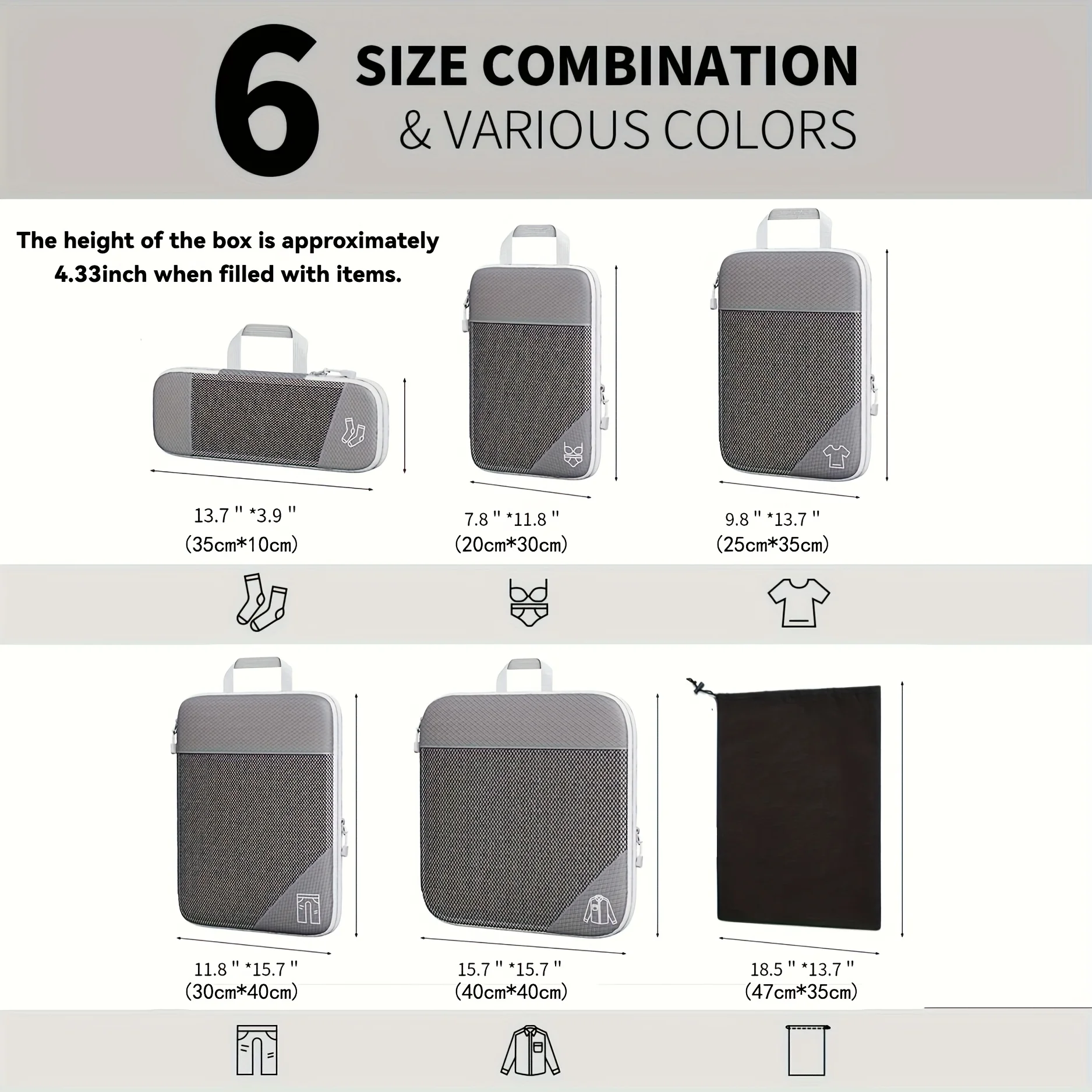 ensemble de cubes d'emballage à compression, accessoires d'organisateur de bagages de voyage en polyester, sacs de rangement extensibles, valises