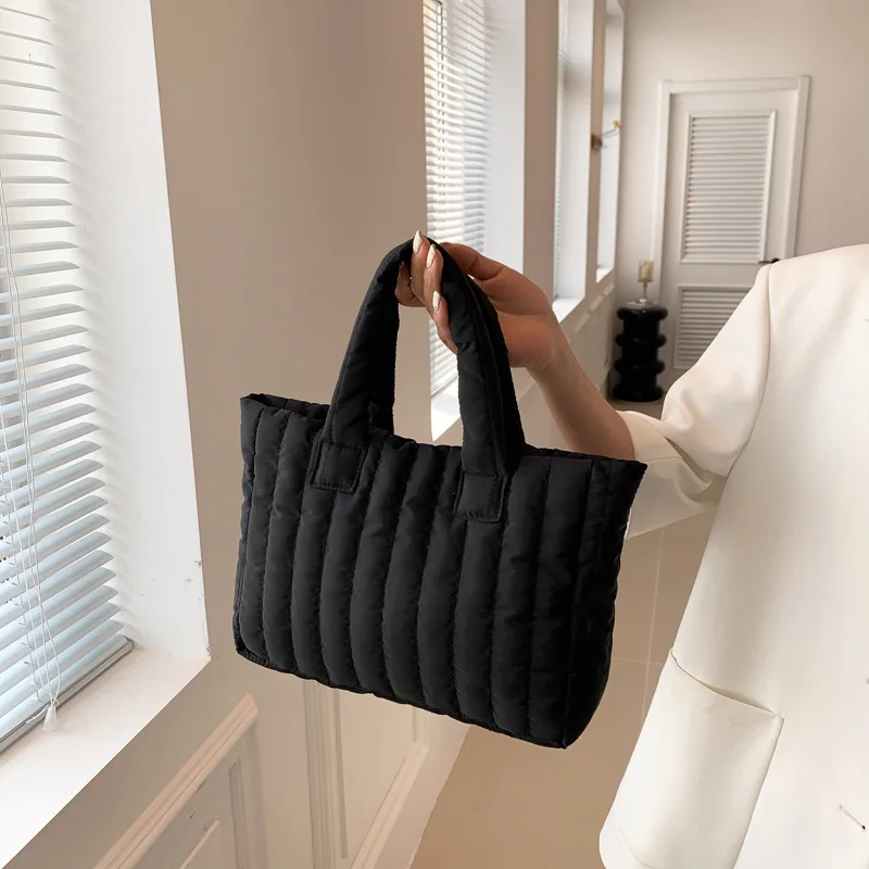 1 pièces dames fourre-tout grande capacité coton rembourré sac couleur unie décontracté mode nylon élégant pour sac à main