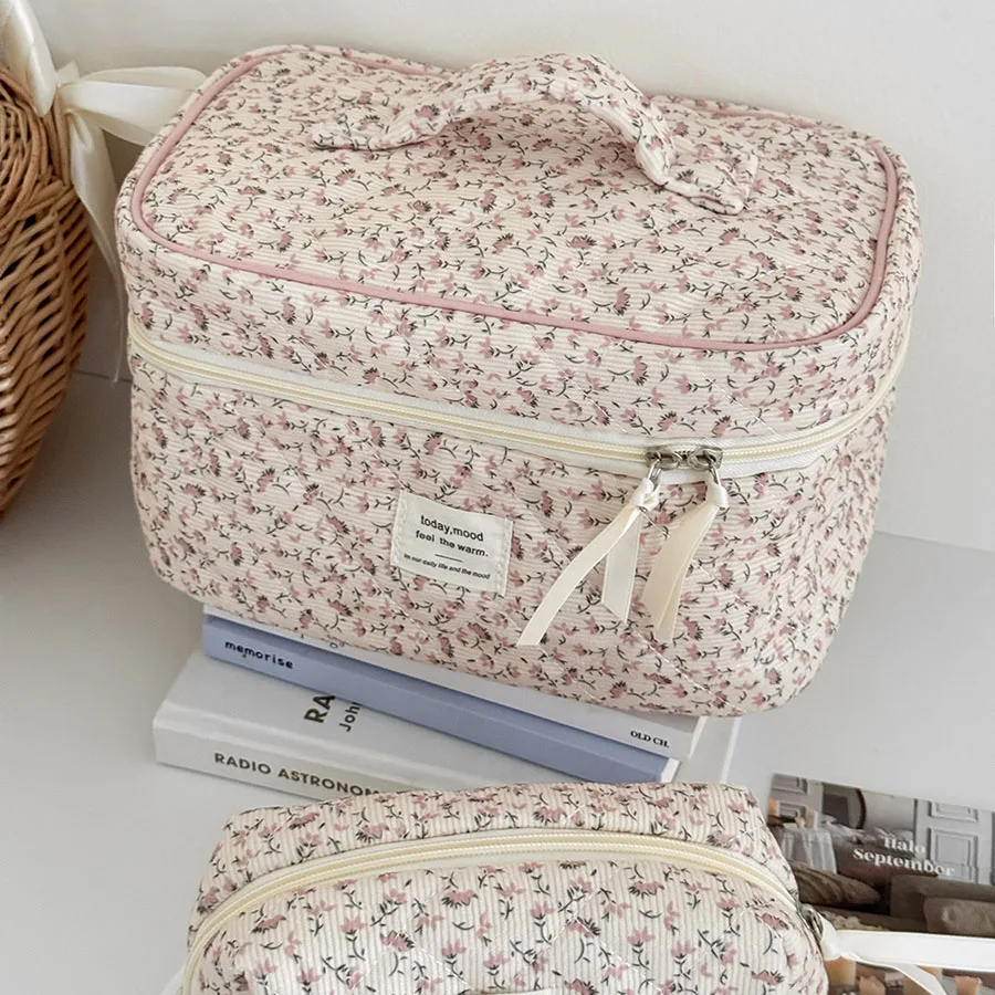 pochette à cosmétiques imprimée florale pour femmes, sac à main de voyage, sac de rangement de maquillage, sac matelassé de grande capacité pour cadeau