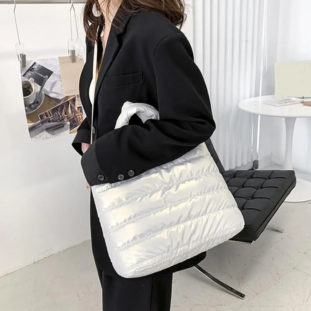 sac fourre tout matelassé de grande capacité pour femme, fermeture éclair lisse, sangles réglables, oreiller paresseux, sac initié, sac à main d'hiver