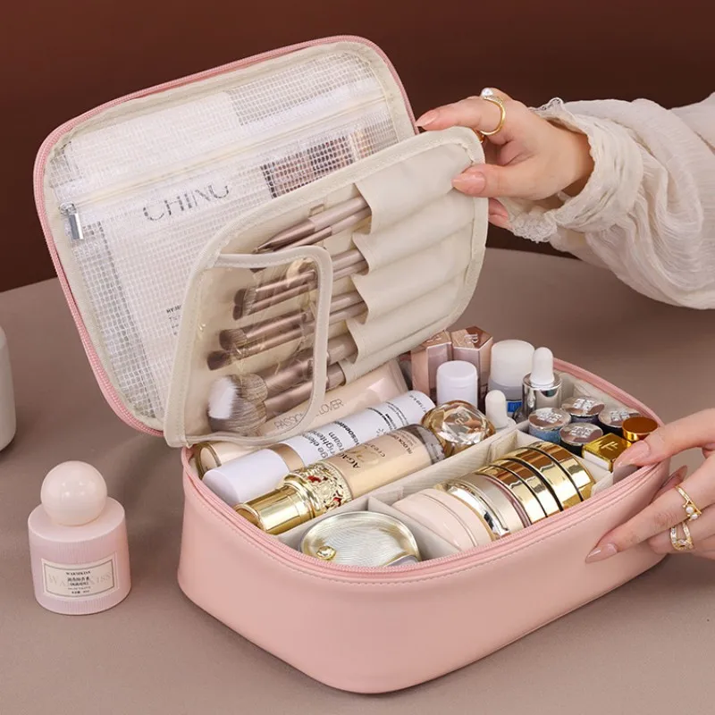 sac à cosmétiques de grande capacité, sac de rangement séparé multifonctionnel haut de gamme pour cosmétiques, pochette pour pinceaux de maquillage, sac de lavage portable de voyage