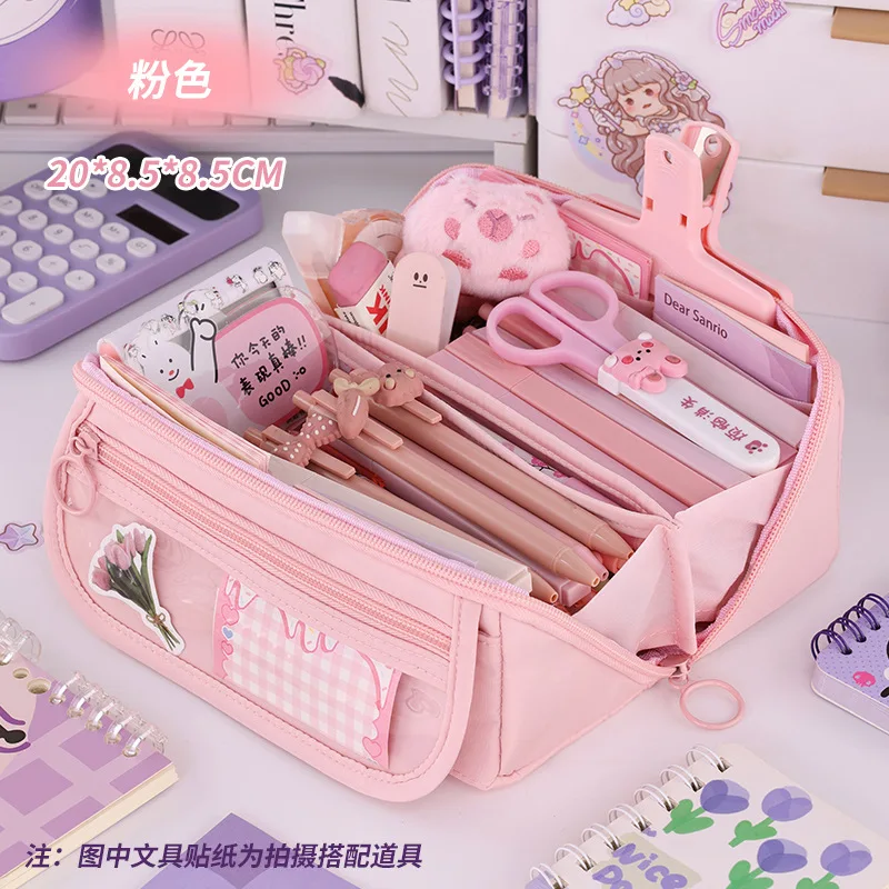 trousse à crayons de grande capacité avec fermeture éclair, sac de papeterie portable pour le rangement des fournitures scolaires et de bureau pour étudiants