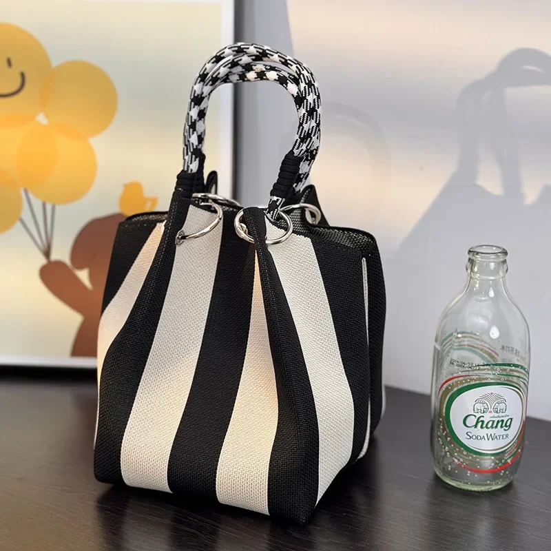 sac seau tricoté pour femmes, design de dessin animé mignon, fourre tout de grande capacité, sac à main carré portable, cadeau à la mode pour filles