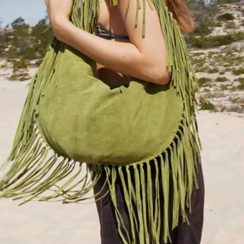 gland grand croissant sac fourre tout à la mode vert marron décontracté simple bandoulière marque concepteur de luxe daim rétro boulette sac à bandoulière