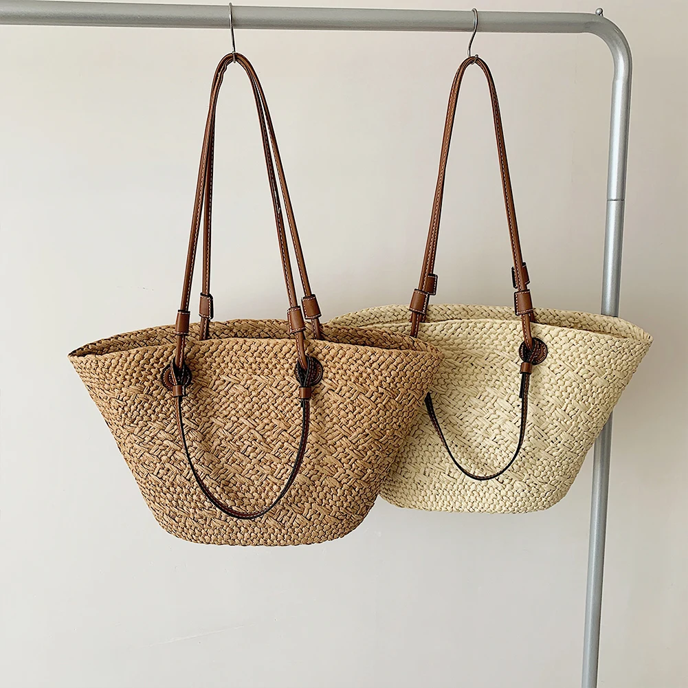 sac fourre tout tissé pour femmes, sac à bandoulière de grande capacité, sac à main tissé simple, pochette fourre tout chic hobo pour fête et vacances
