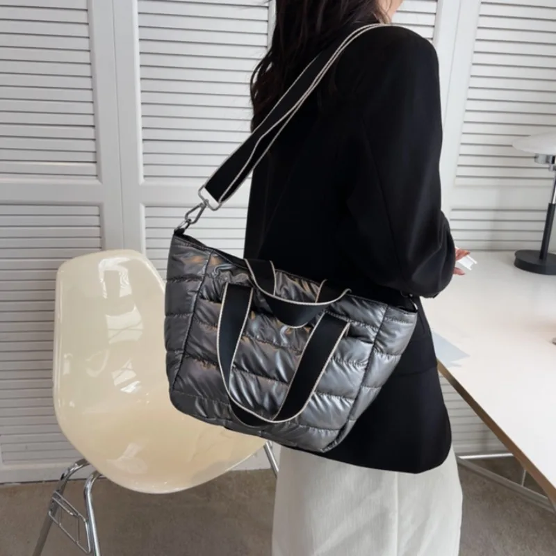 sac à main matelassé en nylon et coton rembourré pour femme, sacoche décontractée de grande capacité, fourre tout d'automne et d'hiver