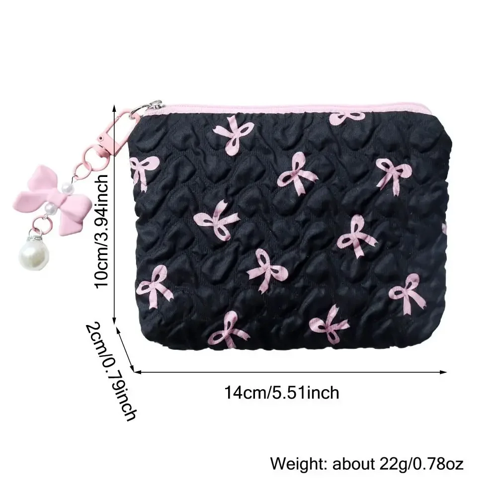 trousse cosmétique à nœud plissé pour femmes, trousse de maquillage en coton pour filles, poudres de maquillage portables little bow, trousse de maquillage de voyage matelassurera