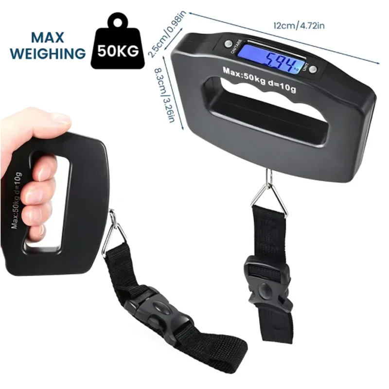 balance à bagages numérique 50kg/10g, valise électronique portable, pesée de voyage avec rétro éclairage, balances électroniques suspendues de voyage