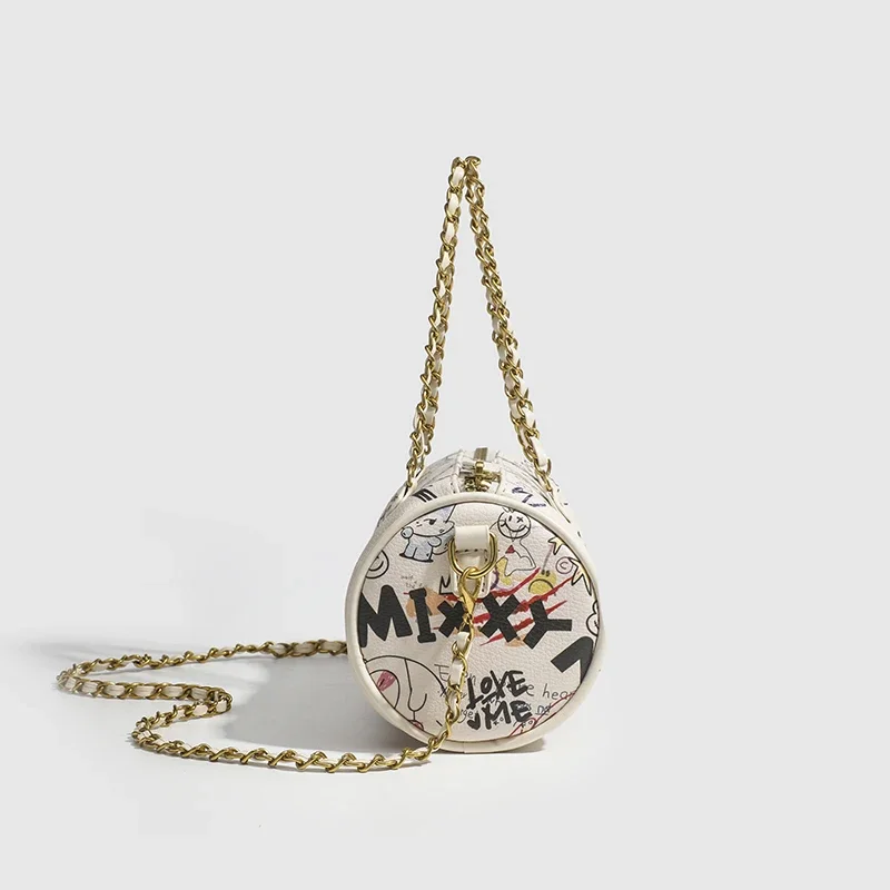 sac à main cylindrique transfrontalier avec chaîne graffiti pour femme, sacoche à bandoulière, nouvelle collection