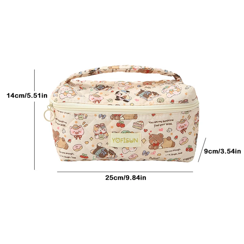 sac de maquillage matelassé à motif d'animal de dessin animé, sac à main portable de grande capacité pour femmes, rangement de produits de toilette cosmétiques, sac à main à fermeture éclair