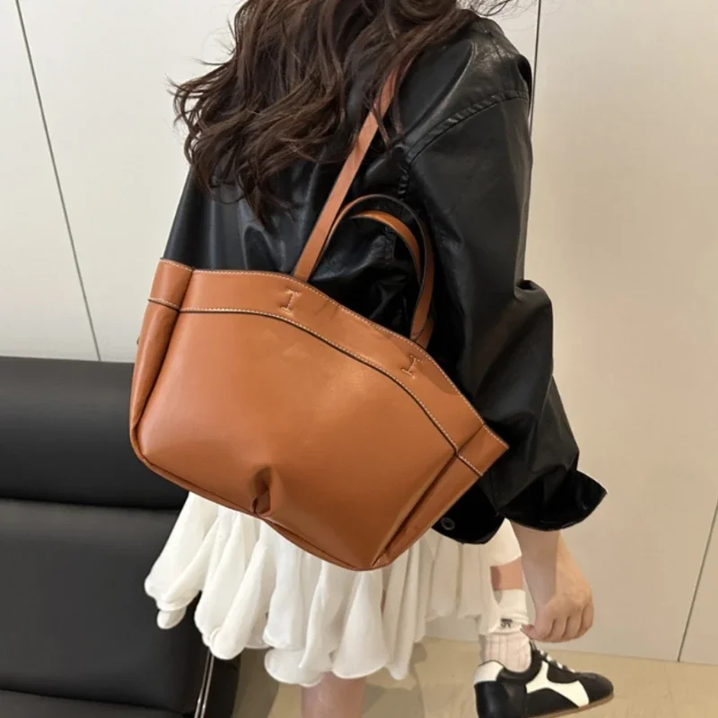 sac fourre tout pour femmes, sac sous les bras, grande capacité, sacs à bandoulière en cuir pu, sac à bandoulière vintage solide, porte documents tendance avec bourse