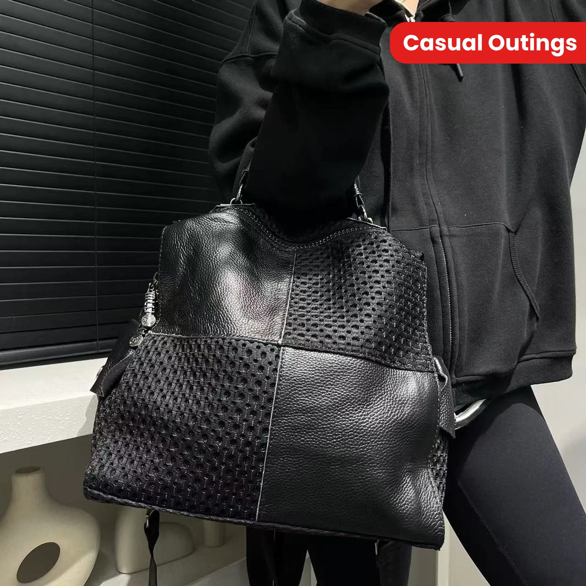 Sac à main chic à panneaux en maille pour femme – Sac à bandoulière polyvalent avec sangle amovible, parfait pour les sorties décontractées et les vacances