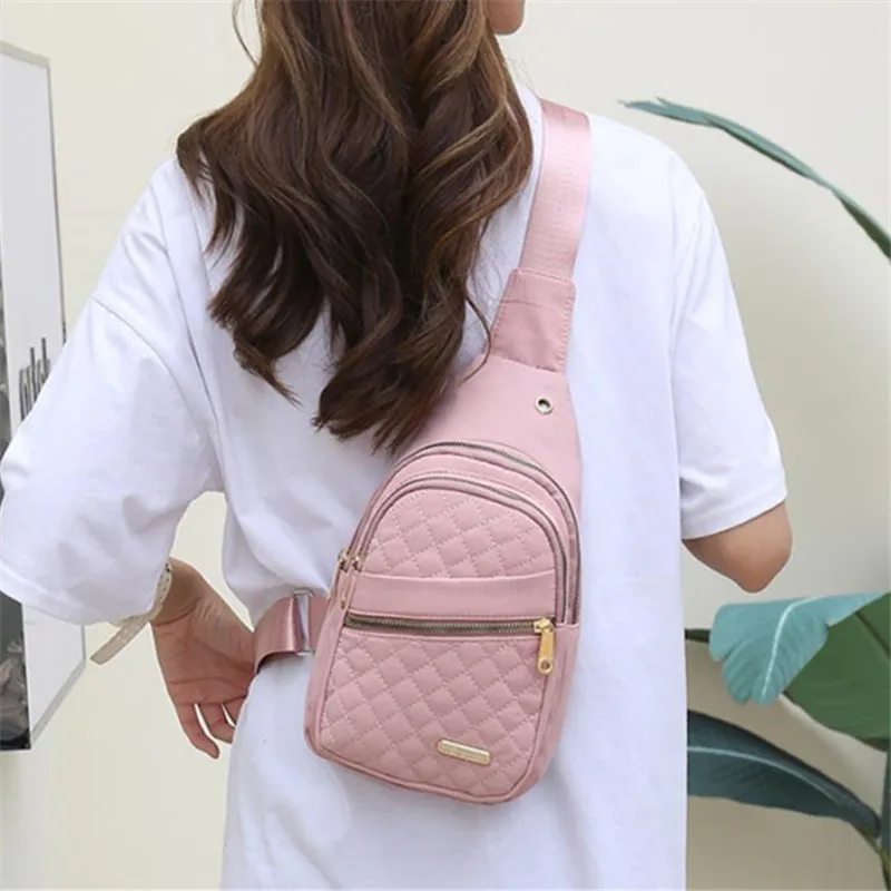 sac banane matelassé de couleur unie, décontracté, grande capacité, fermeture éclair, ceinture de poitrine, sac à bandoulière réglable pour un usage quotidien, léger