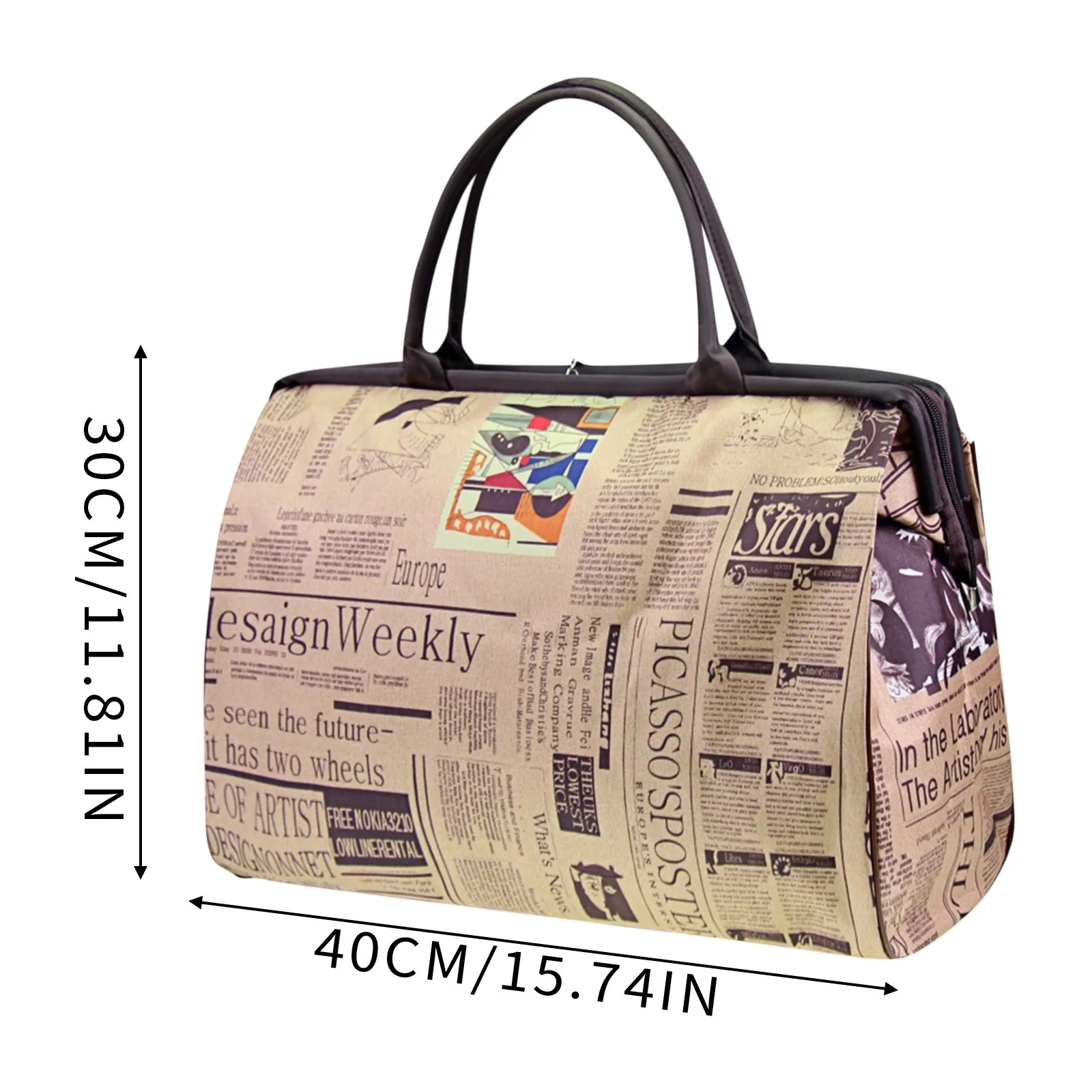 sac à main de voyage étanche pour femme, imprimé journal, vintage, mode