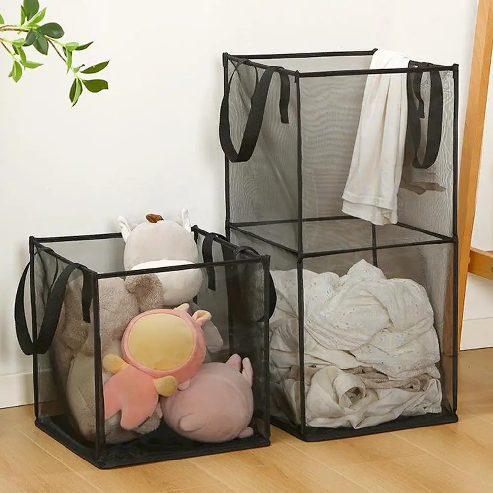 panier à linge carré pliable, durable, respirant, sac de rangement en maille de grande capacité, panier à linge simple pour salle de bain