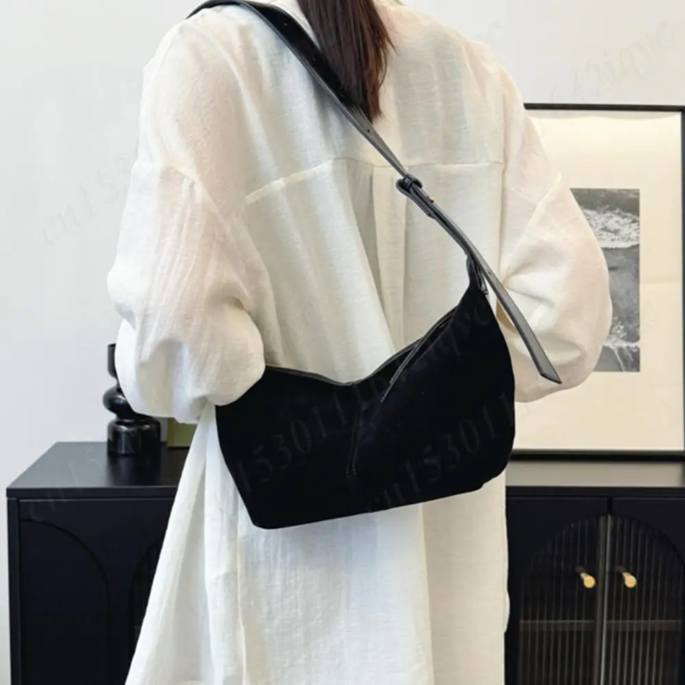 sac à main en daim avec sangle réglable pour femme, bandoulière hobo, multi poches, croissant, fermeture Éclair, travail, voyage