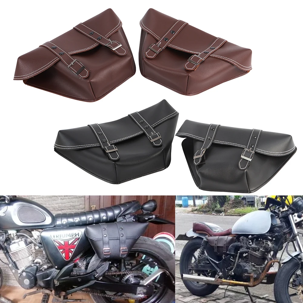 1 paire de sac de selle latérale de moto en cuir PU classique outil de moto sacoche pour universelle café Racer Honda CB personnalisé Japstyle