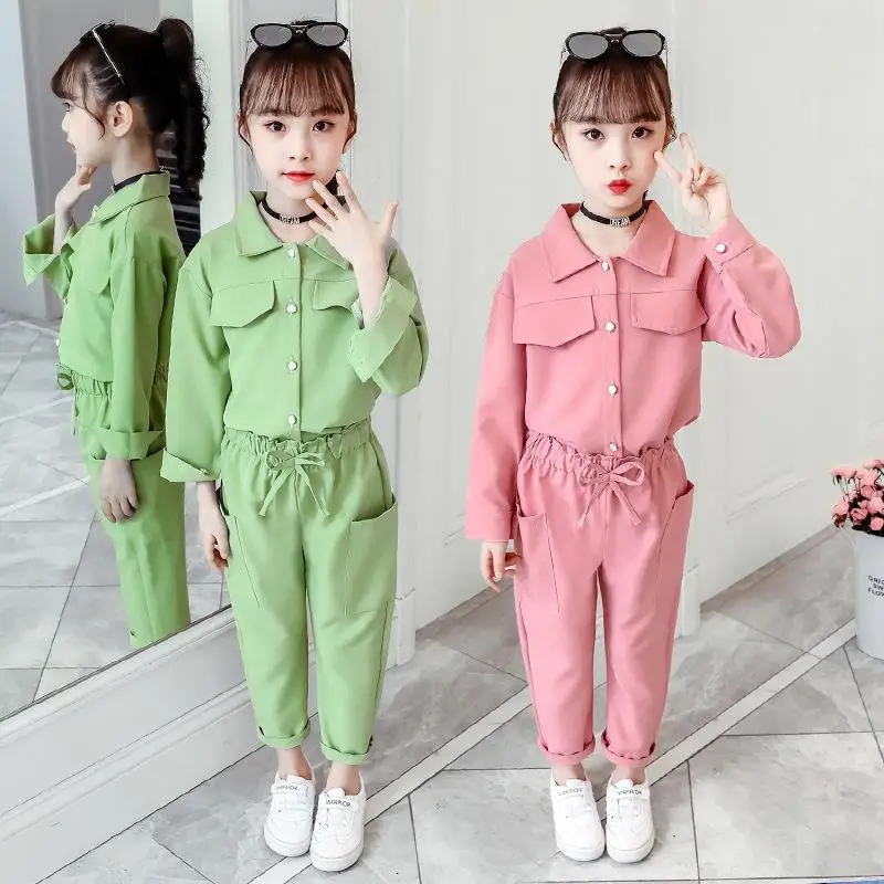 Costumes à manches longues pour enfants, vêtements de printemps et d'automne pour filles, ensemble de sport pour enfants, document solide, fjKids 2, grands enfants, 12 ans