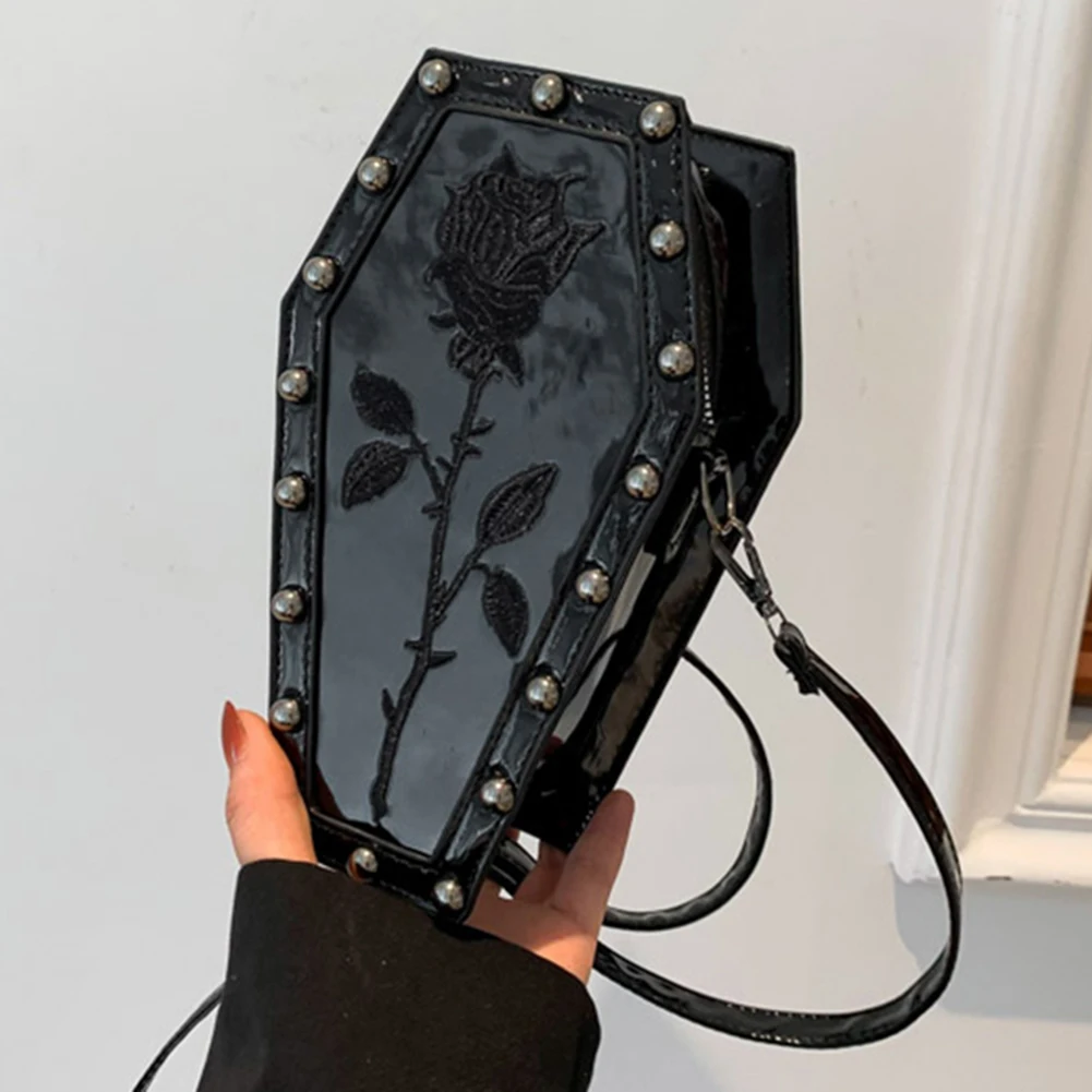 femmes cercueil sacoche sac à main dessin animé gothique sac à bandoulière sangle réglable sac de téléphone portable sac cartable décontracté halloween sac de bonbons