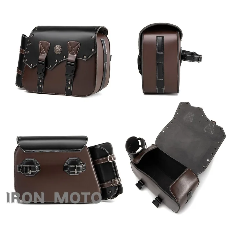 une paire de sacoches de moto rétro marron en cuir pu, sacoches latérales, sac de selle de motocycliste, accessoires de moto