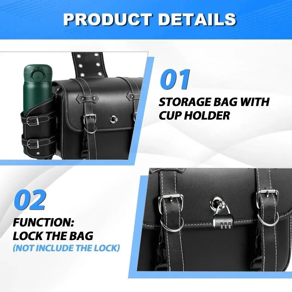 1 paire de sac de selle étanche en cuir pu, sac de moto de grande capacité, design cool avec sac de bouteille d'eau, sac latéral de moto