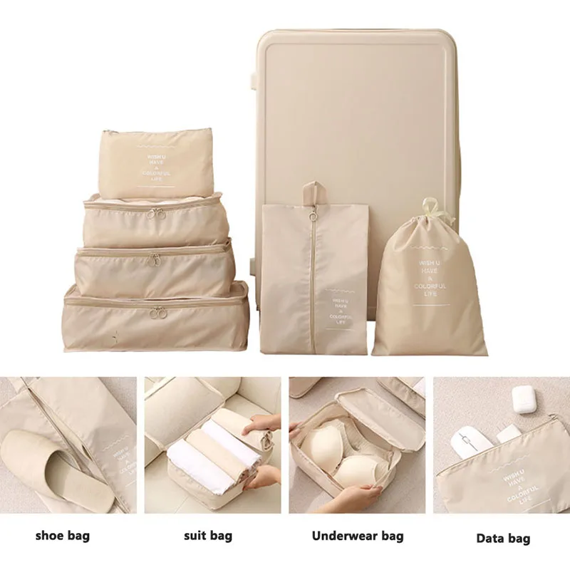 ensemble de 8 pièces sac de voyage organisateur vêtements bagages organisateur de voyage couverture chaussures organisateurs sac valise pochette emballage cubes