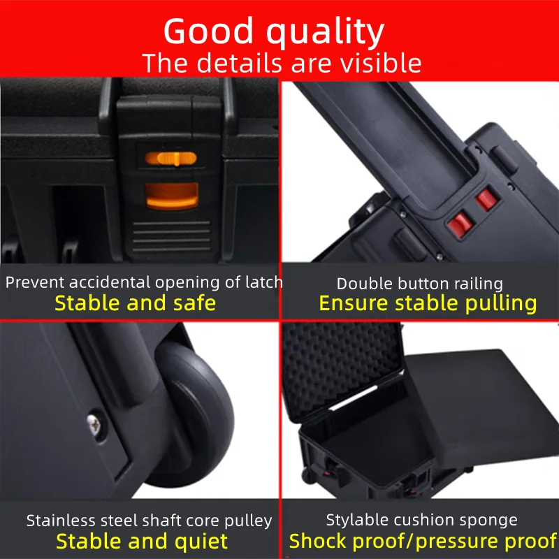 boîte à outils à roulettes, grande boîte à outils avec roulettes, équipement de sécurité portable, boîte de rangement, valise professionnelle en plastique