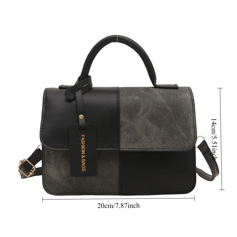 sac cartable patchwork en cuir pu pour femmes, sac à main avec poignée supérieure, sac à bandoulière polyvalent pour un usage quotidien
