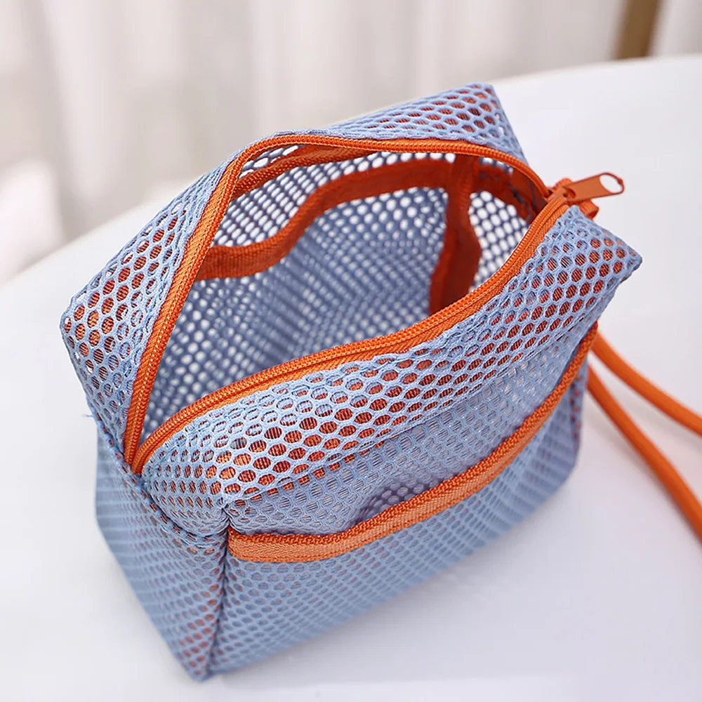 sac cosmétique carré en maille, sac de rangement cosmétique carré portable avec multi poches, sac de rangement polyvalent pour articles divers