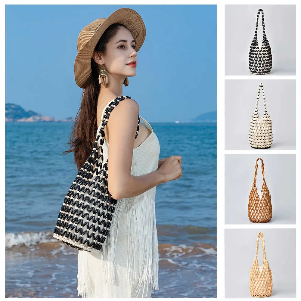 sac à main tissé bohème tendance pour femme, sac à main ajouré fait à la main, design exquis, sac à main de plage d'été, saison d'été