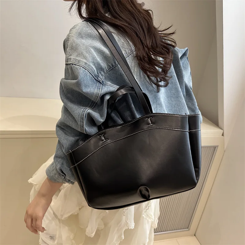 sac fourre-tout pour femmes, sac sous les bras, grande capacité, sacs à bandoulière en cuir pu, sac à bandoulière vintage solide, porte-documents tendance avec bourse