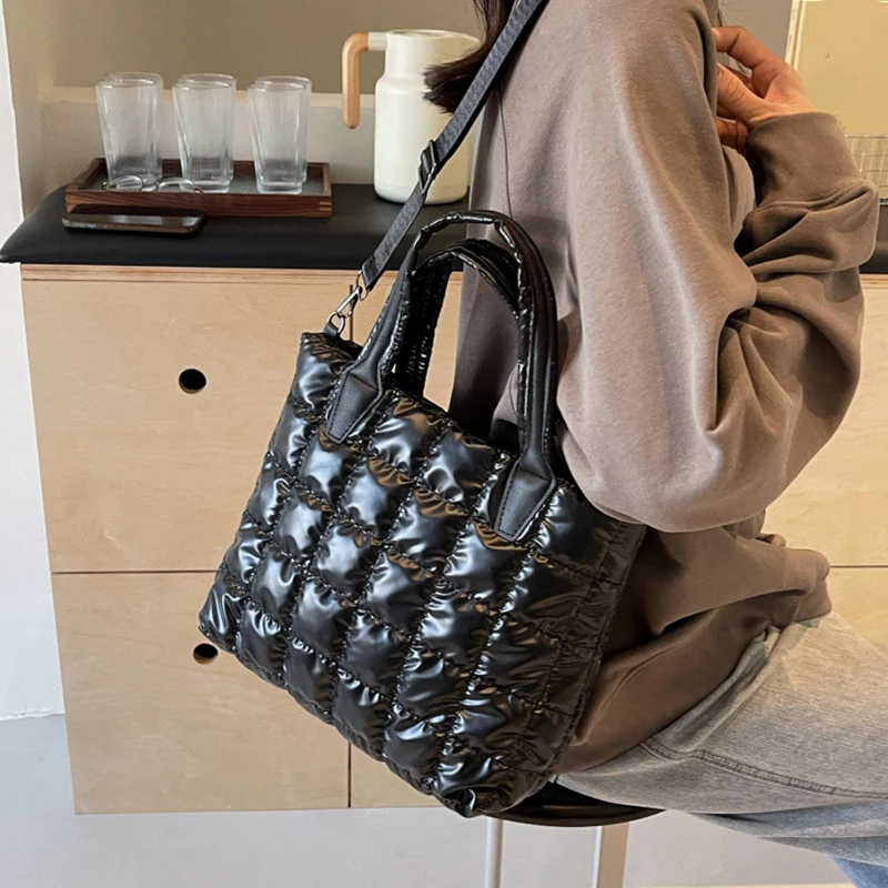 sac fourre tout matelassé rembourré en nylon, sacoche de couleur unie, sac à bandoulière bouffant pour femmes, sacs à bandoulière de grande capacité pour dames
