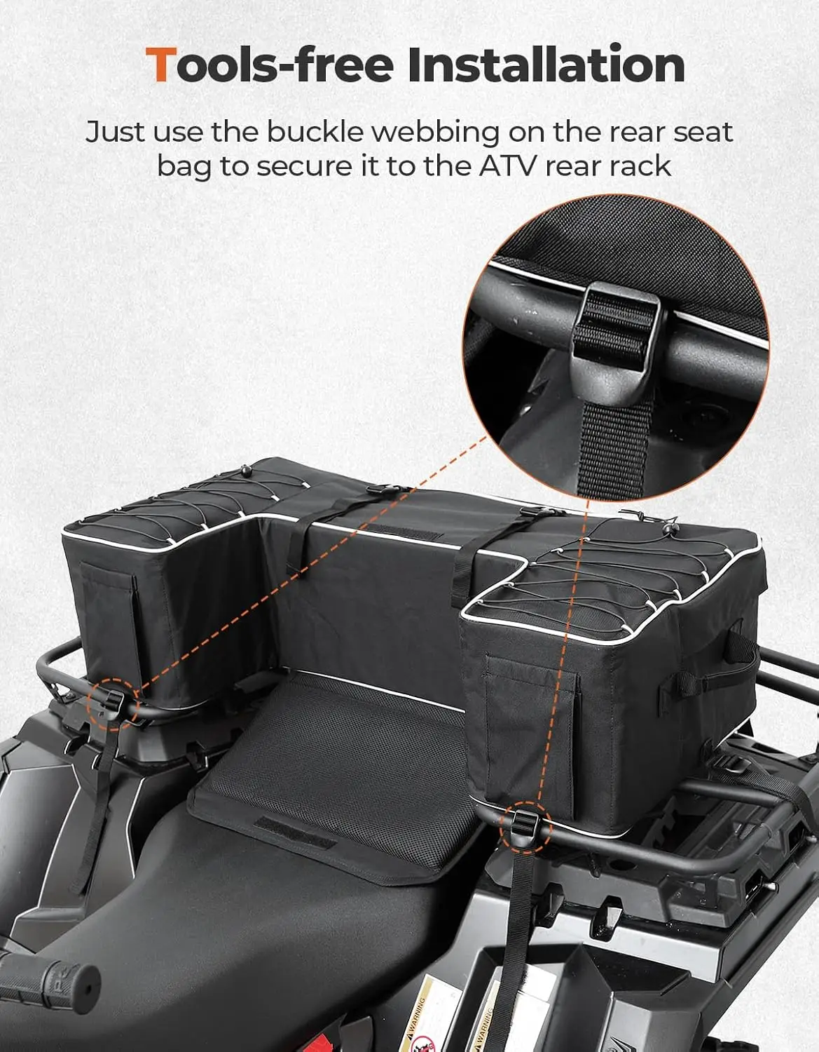 sac de siège de moto de plage, sac de rangement de chameau de selle de moto de fond, sac arrière de siège de moto atv de montagne