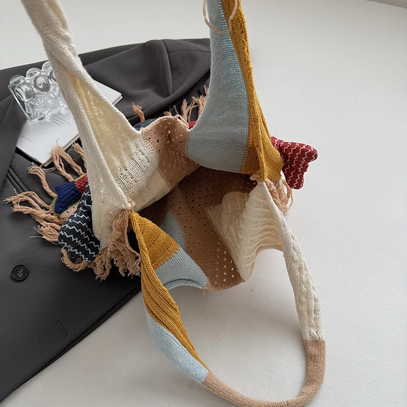 leftside – sac hobo en tricot design poisson, sac à main tissé, sac à bandoulière de plage, sac à main de voyage de vacances, sac de shopping pour femmes