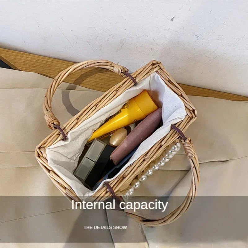 sacs de paille pour femmes sacs à main carrés été sacs à bandoulière en rotin à la main tricoté storge petit fourre tout sac 2025 nouvelle mode femmes