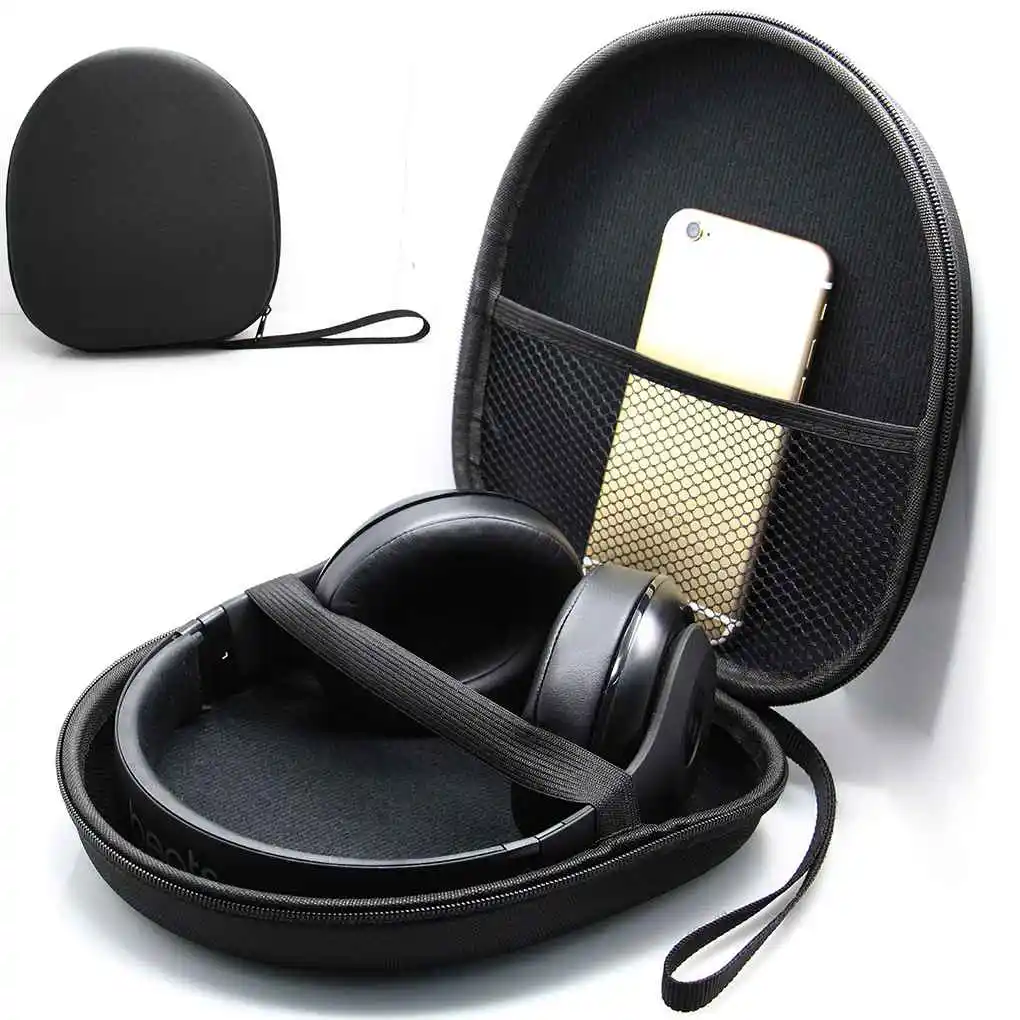 Étui de transport pour écouteurs, pochette antichoc pour casque, capacité, conteneur pour écouteurs portables, fournitures de voyage d'entreprise, noir