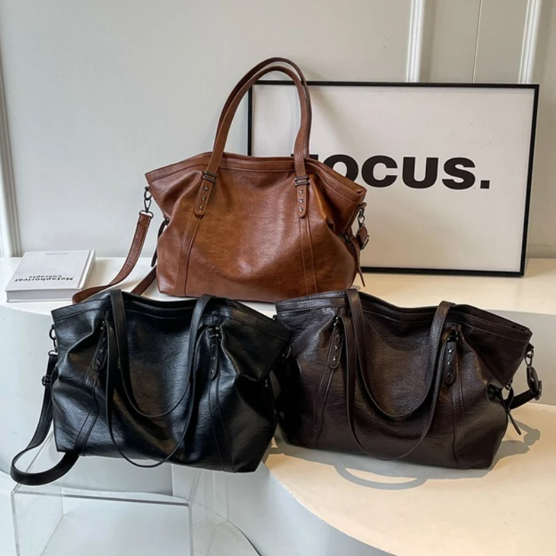 sacs fourre tout de grande taille pour femmes, en cuir pu souple, couleur pure, grande capacité, sac à bandoulière, sacs à main de haute qualité
