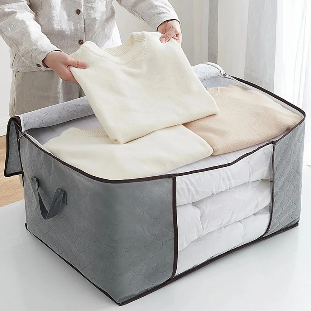 sac de rangement pour couette en coton non tissé, sac de rangement pour vêtements de grande capacité, bagage mobile, sac portable résistant à l'humidité et à la poussière