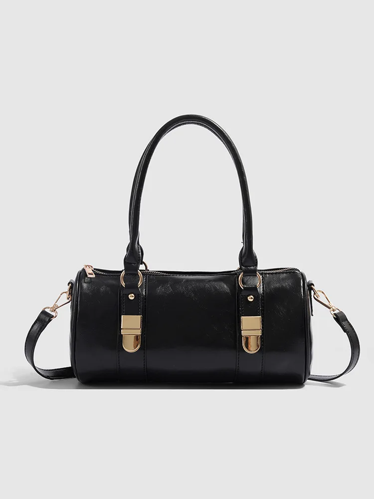 sac à main rétro pour femmes, sac à pain français de banlieue, sac à bandoulière boston bowling, sac cylindrique moyen de style frais et doux, 2025