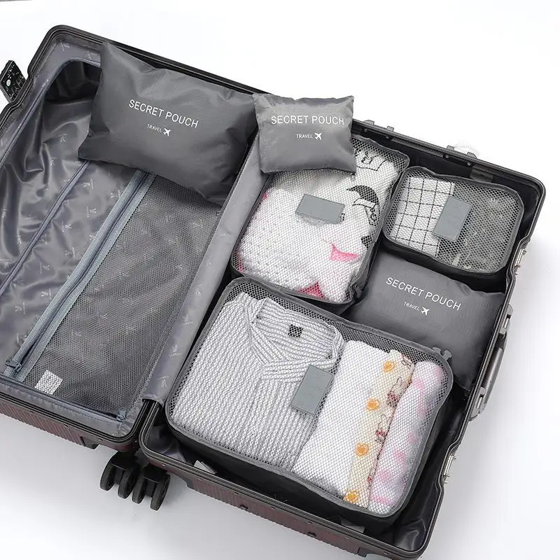 organisateur de voyage de grande taille 6 pièces, valise portable, sac de maquillage pour vêtements et chaussures, organisateur de bagages, sac de rangement de voyage