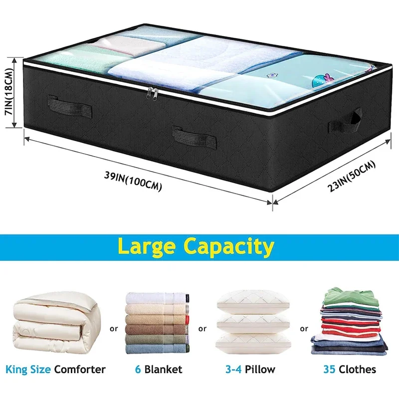 sac de rangement pour couette sous le lit, non tissé, sac de finition anti poussière et étanche à l'humidité, boîte de rangement pliable pour vêtements, 100x50x15