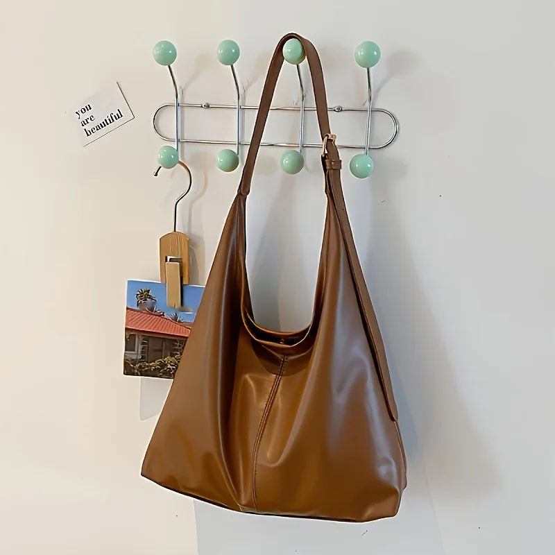 sacs à bandoulière en cuir pour femmes, sac fourre tout simple et polyvalent de grande capacité, adapté aux banquets de déplacement