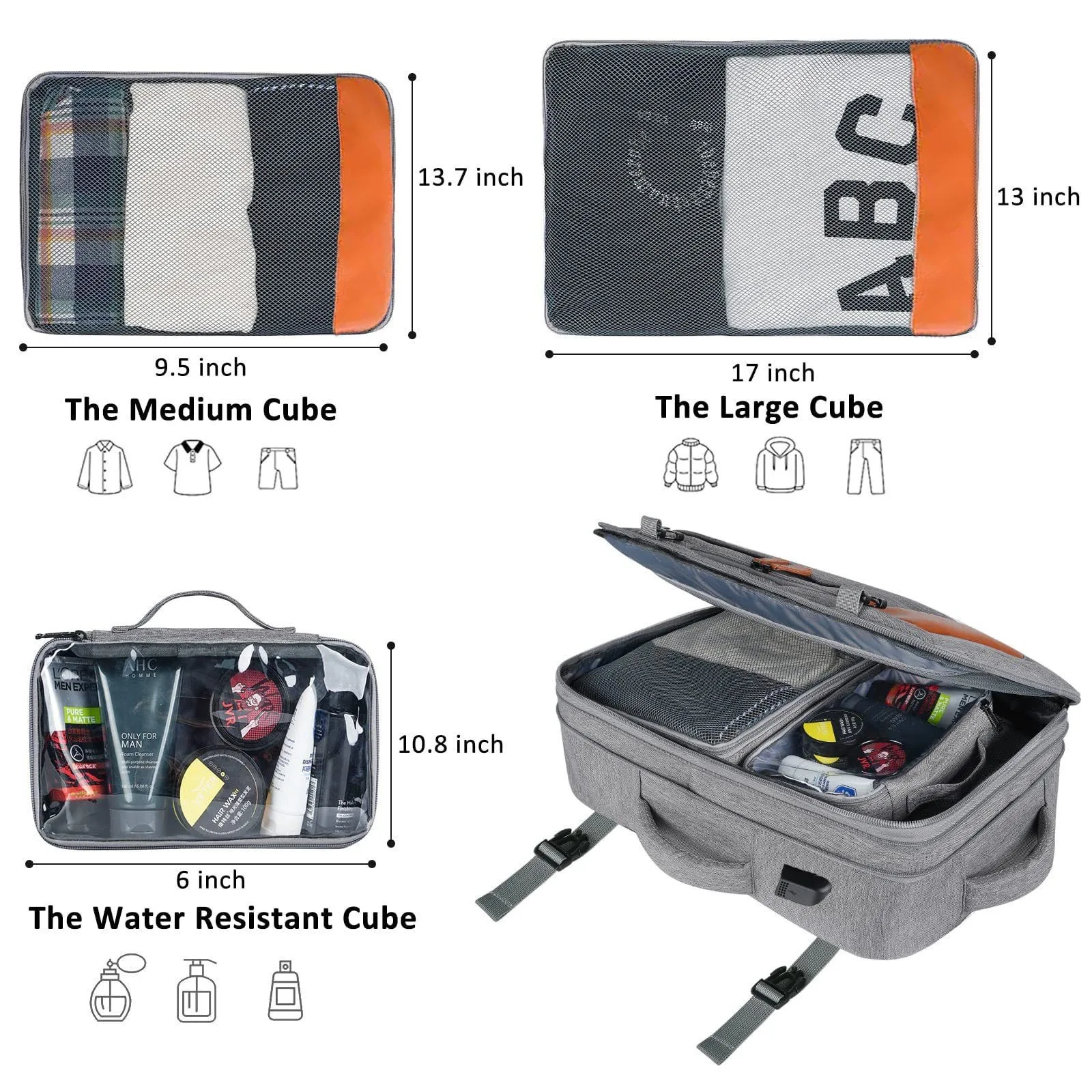 grande valise extensible de voyage de grande capacité sacs à dos avec 4 cubes d'emballage sac à dos de bagage résistant à l'eau mochila